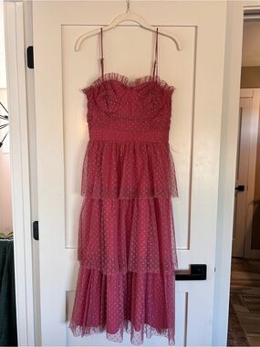 Lulu's Dusty Rose Polka Dot Tulle Midi Dress